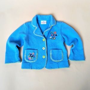 Hanna Andersson Blue Quilted Embroidered Jacket Size 80, 18-24M